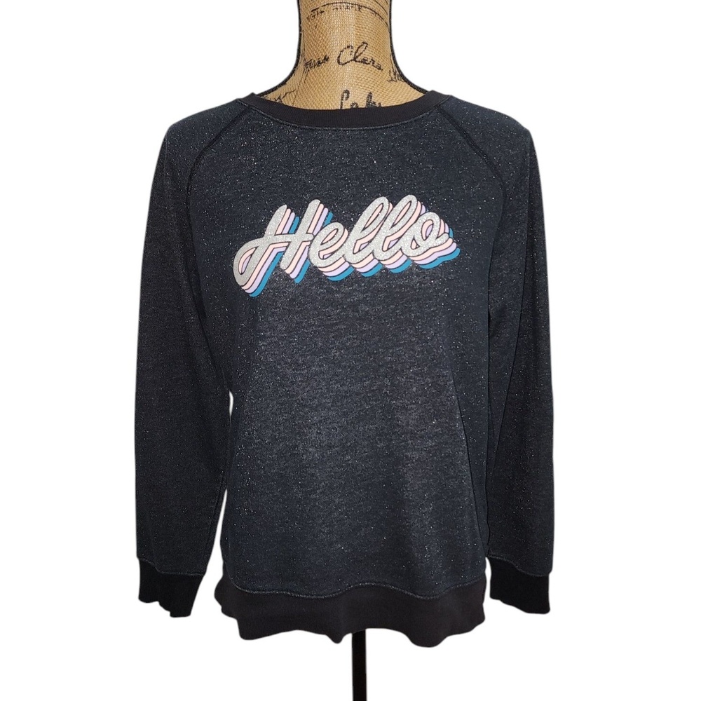 Old Navy Hello Sweatshirt Sparkle Graphic Pullover Crew Neck Top M